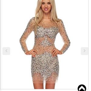 Jovani short cocktail dress. Nude/sheer color. Perfect for Prom!